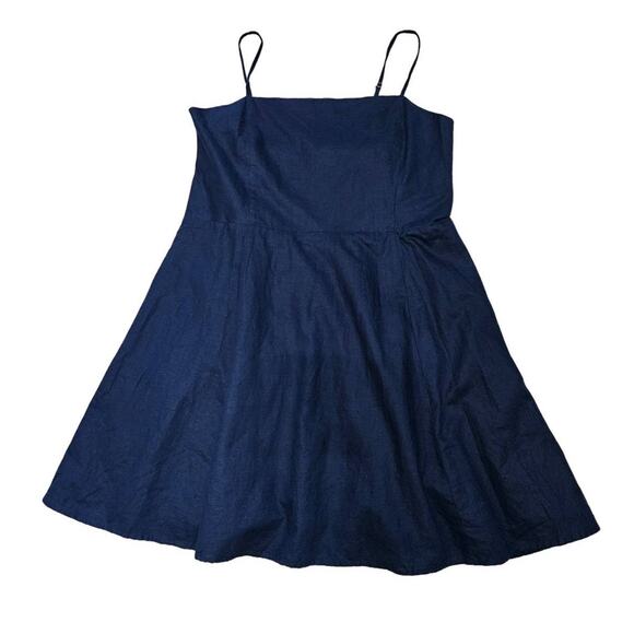 GAP Linen Cotton Dress Fit Flare XL Rouched Mini Sundress Midi Navy Minimalist - Picture 9 of 9